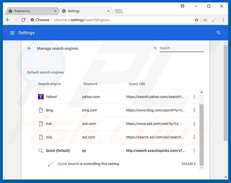 Removing search.hinstantnewsnow.co from Google Chrome default search engine