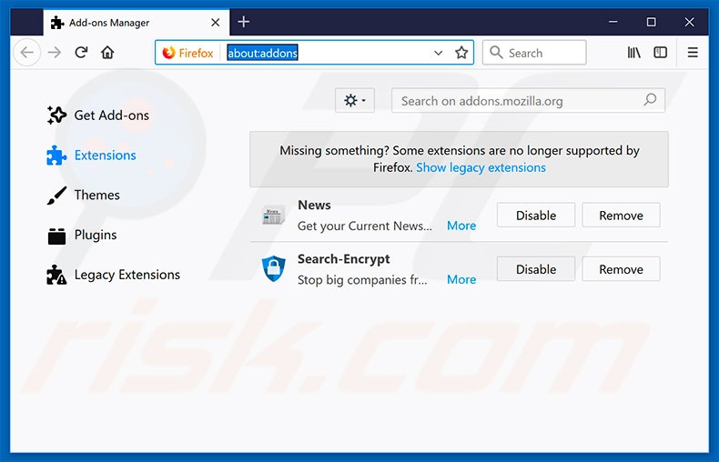 Removing search.hinstantnewsnow.co related Mozilla Firefox extensions