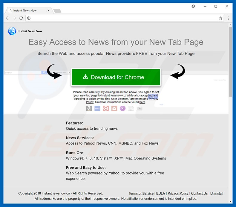 Website used to promote Instant News Now browser hijacker