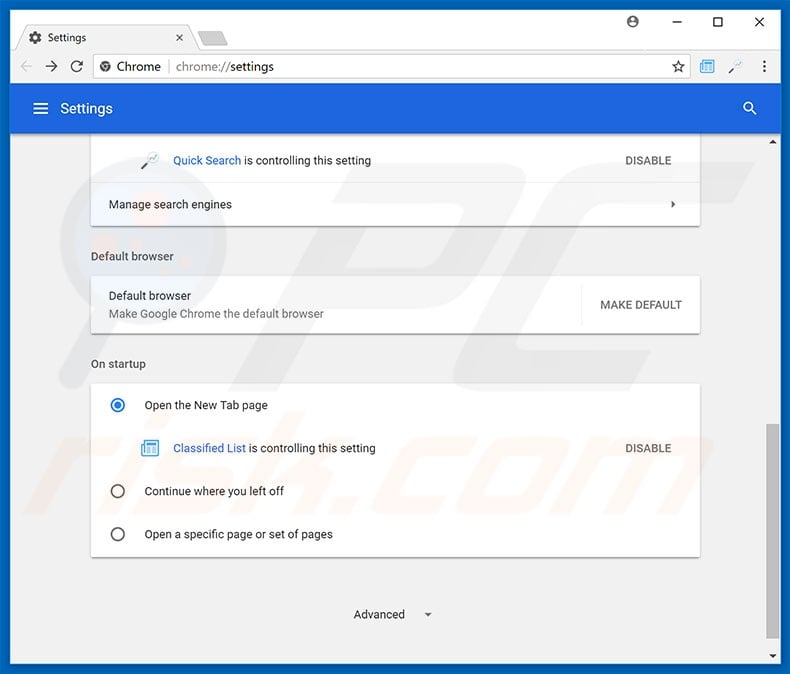 Removing search.hlivetvnow.co from Google Chrome homepage