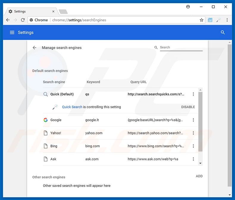 Removing search.hlivetvnow.co from Google Chrome default search engine
