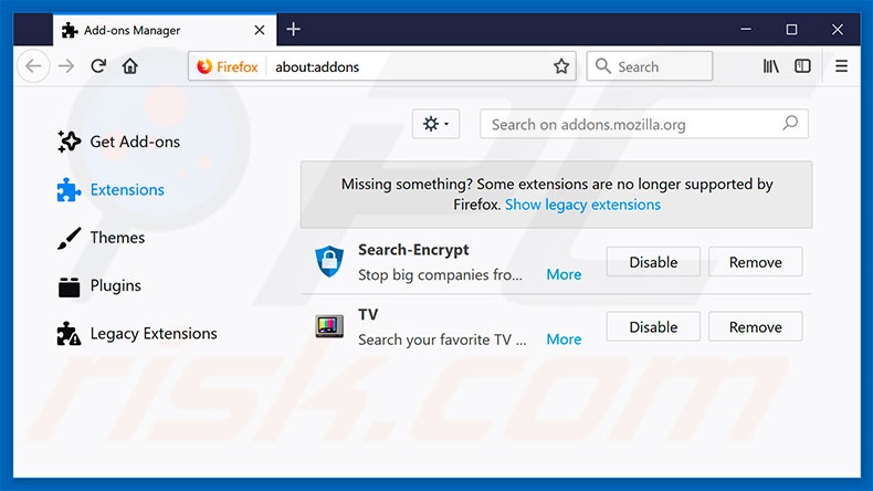 Removing search.hlivetvnow.co related Mozilla Firefox extensions