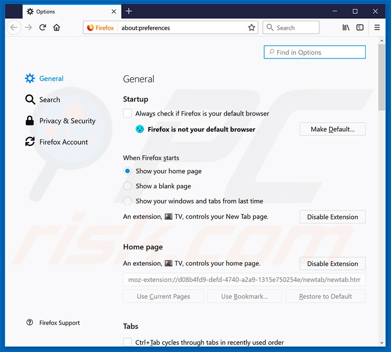 Removing search.hlivetvnow.co from Mozilla Firefox homepage