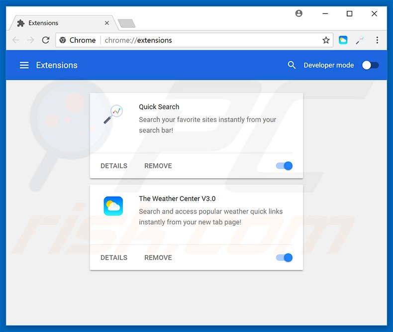 Removing search.htheweathercenter.co related Google Chrome extensions