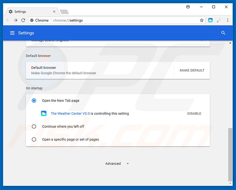 Removing search.htheweathercenter.co from Google Chrome homepage
