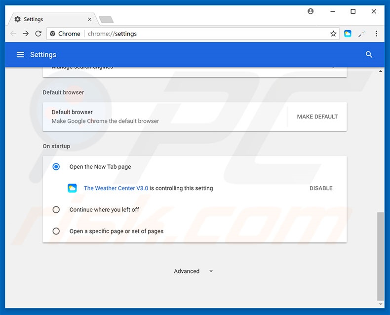 Removing search.htheweathercenter.co from Google Chrome homepage