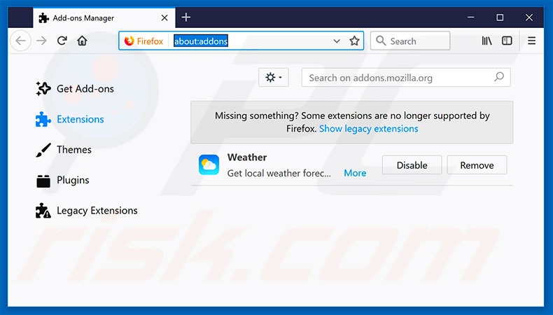 Removing search.htheweathercenter.co related Mozilla Firefox extensions