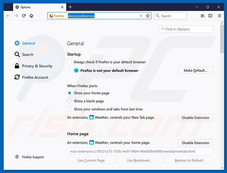 Removing search.htheweathercenter.co from Mozilla Firefox homepage
