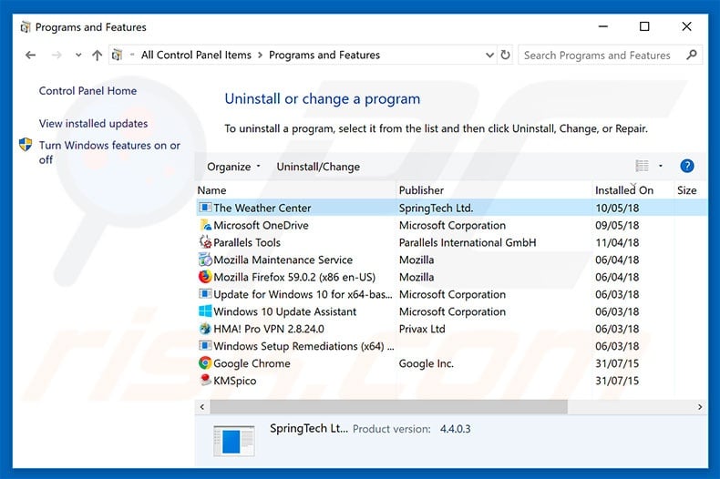 search.htheweathercenter.co browser hijacker uninstall via Control Panel