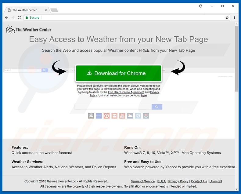 Website used to promote The Weather Center browser hijacker