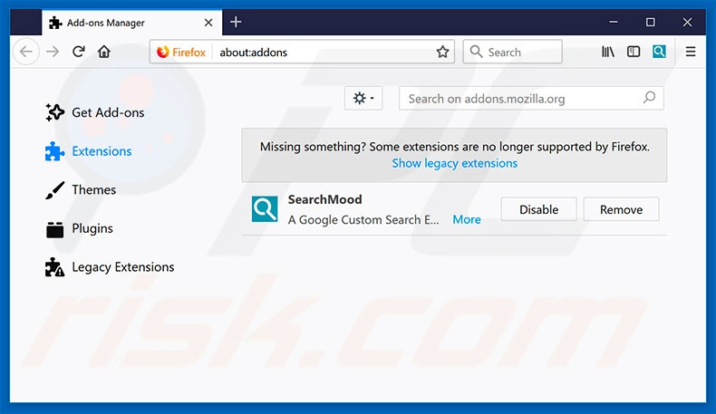 Removing search.searchmood.com related Mozilla Firefox extensions