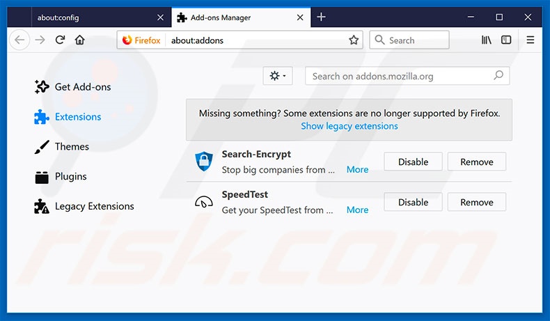 Removing search.searchpcst.com related Mozilla Firefox extensions