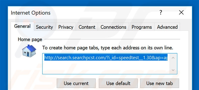 Removing search.searchpcst.com from Internet Explorer homepage