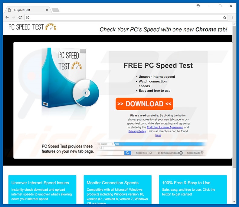Website used to promote PC Speed Test browser hijacker