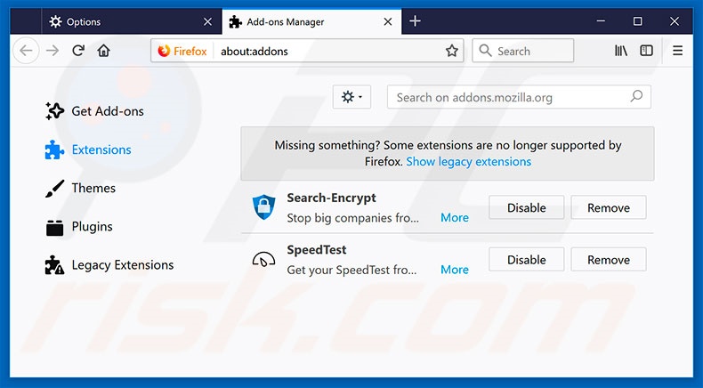 Removing search.searchpcst2.com related Mozilla Firefox extensions