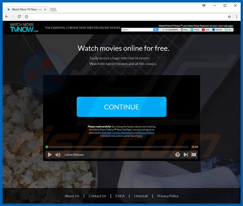 Website used to promote Watch More TV Now browser hijacker