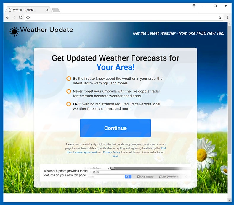 Website used to promote Weather Update browser hijacker