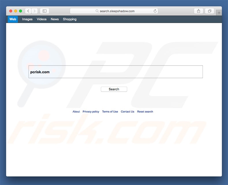search.sleepshadow.com browser hijacker on a Mac computer
