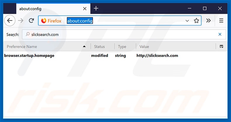 Removing slicksearch.com from Mozilla Firefox default search engine