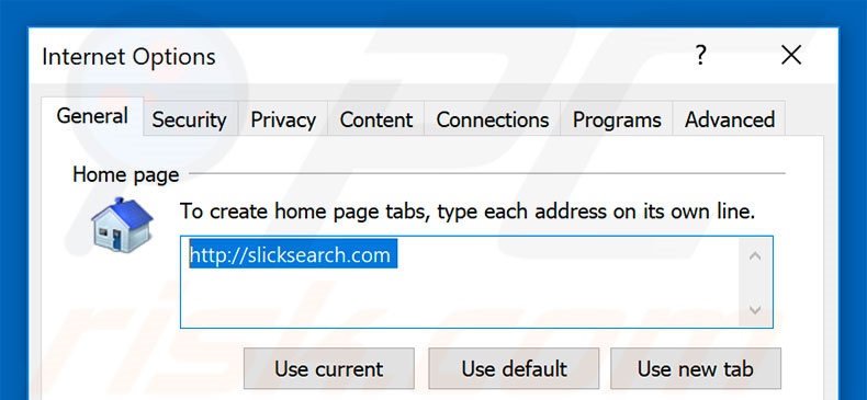 Removing slicksearch.com from Internet Explorer homepage