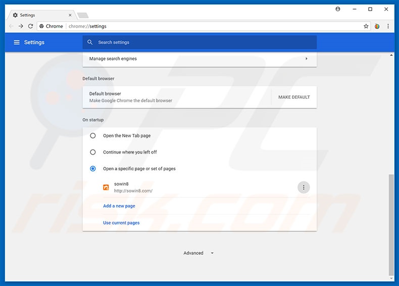 Removing sowin8.com from Google Chrome homepage