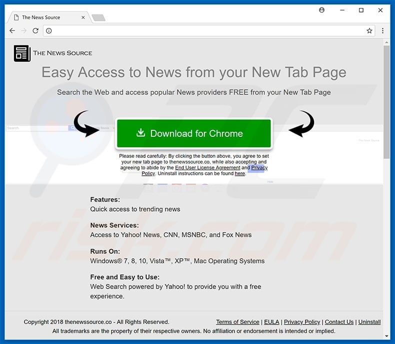 Website used to promote The News Source browser hijacker