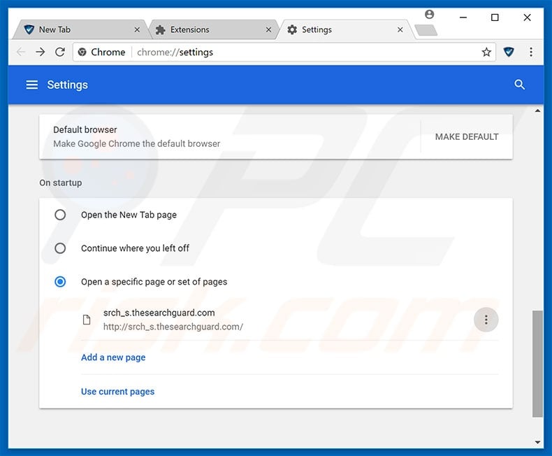 Removing thesearchguard.com from Google Chrome homepage