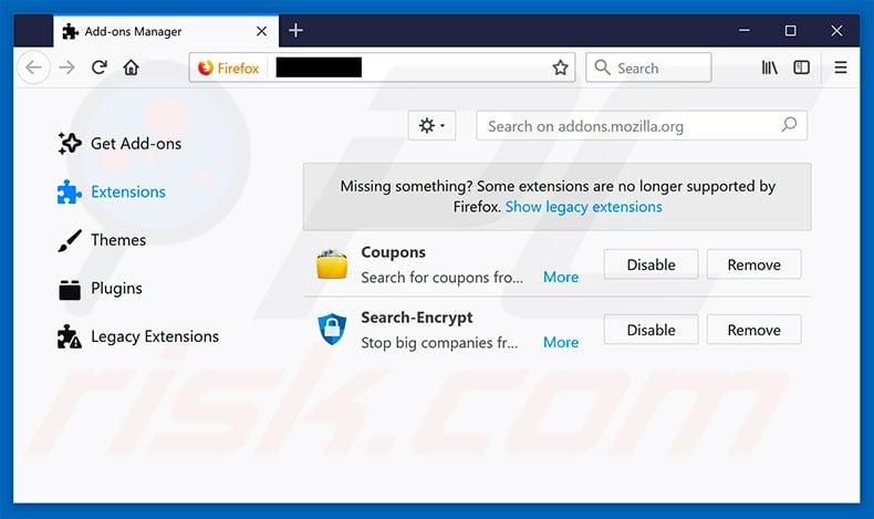 Removing thesearchguard.com related Mozilla Firefox extensions