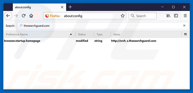Removing thesearchguard.com from Mozilla Firefox default search engine