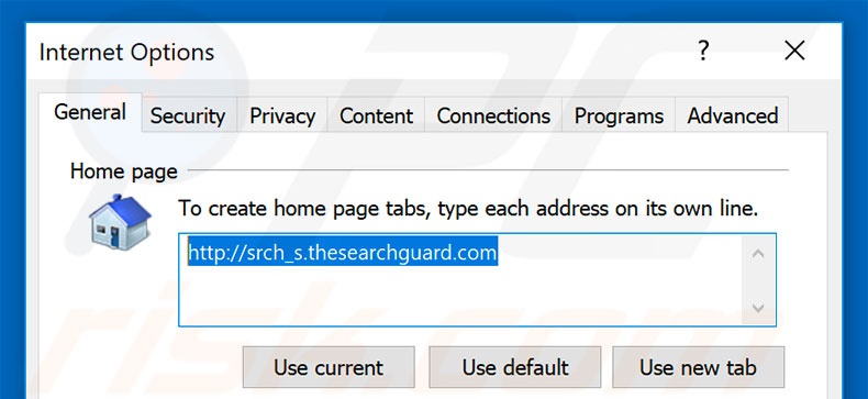 Removing thesearchguard.com from Internet Explorer homepage