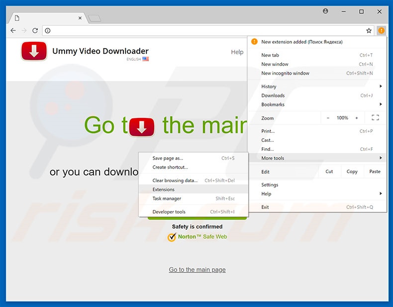 Removing Ummy Video Downloader ads from Google Chrome step 1