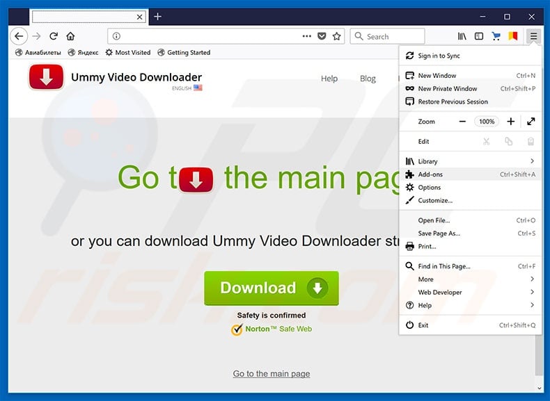 Removing Ummy Video Downloader ads from Mozilla Firefox step 1