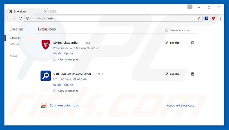 Removing utililab.mysearchguardian.com related Google Chrome extensions