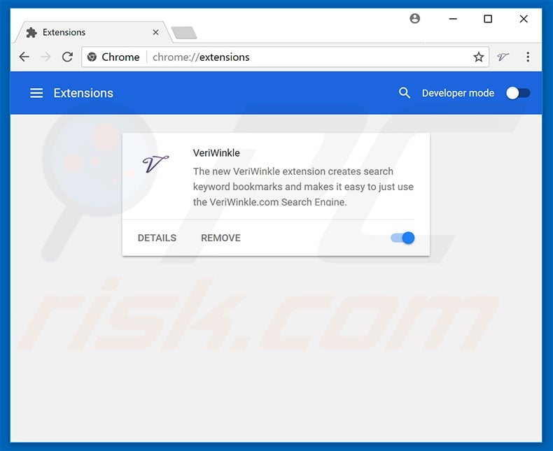 Removing veriwrinkle.com related Google Chrome extensions