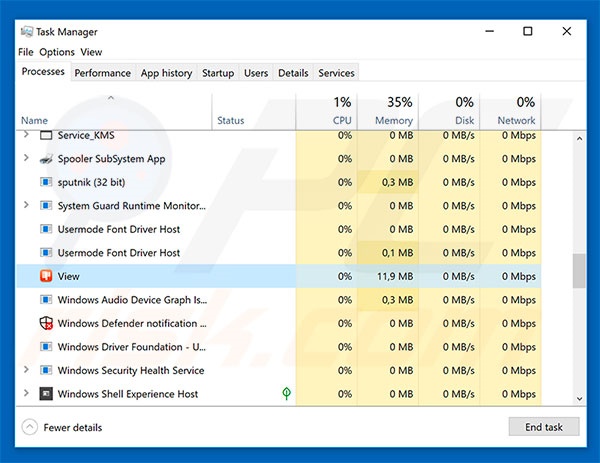 View adware in Task Manager