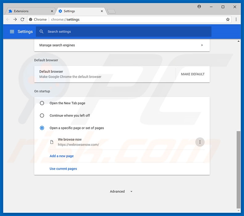 Removing webrowsenow.com from Google Chrome homepage