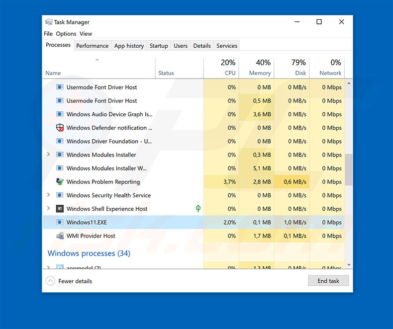 Windows 11 Free Download spam campaign executable in Task Manager