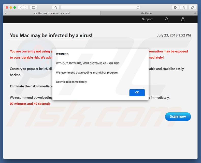 Your Mac may be infected by a virus! scam