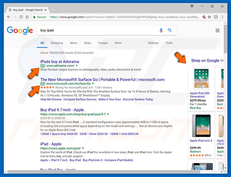 Legitimate ads in Google search results