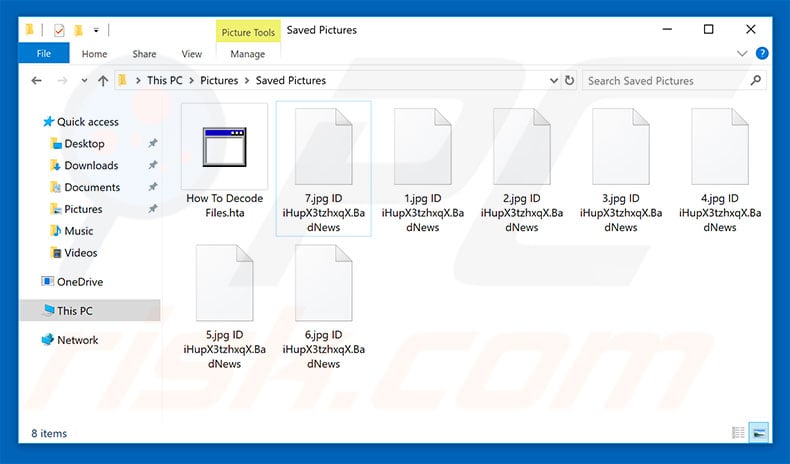 Files encrypted by BadNews ransomware (ID [victim's_ID].BadNews] extension)