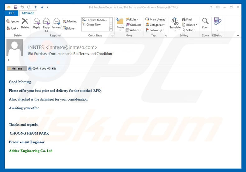 BID PURCHASE DOCUMENT malware