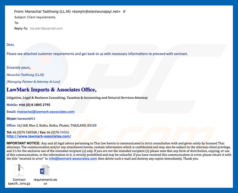 Client Requirements Email Virus malware