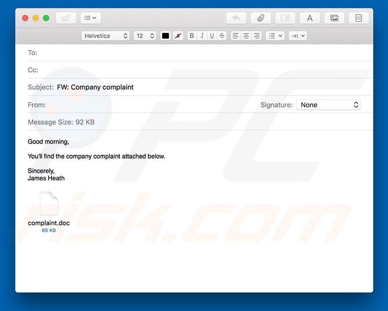 Company Complaint Email Virus malware