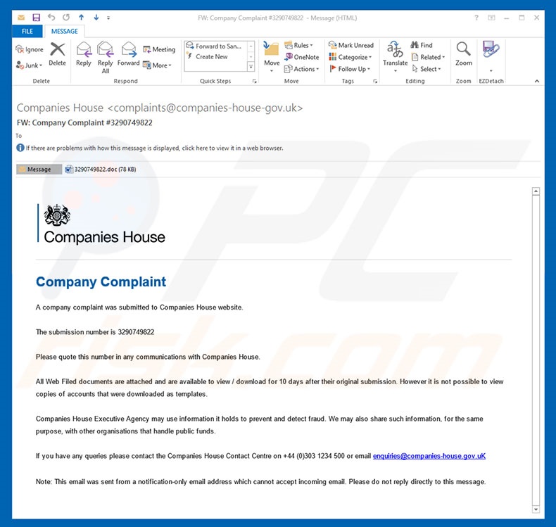 Company Complaint Email Virus spam campaign sample 2