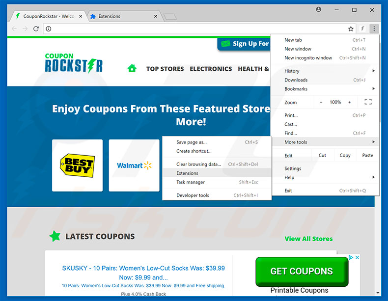 Removing CouponRockstar  ads from Google Chrome step 1
