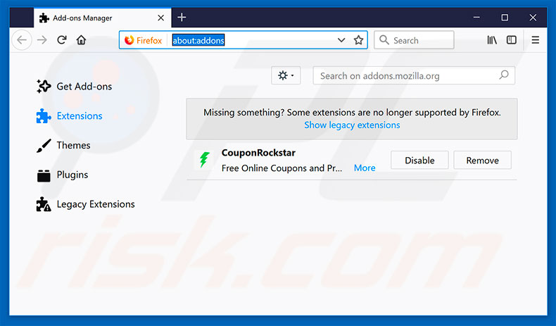Removing CouponRockstar ads from Mozilla Firefox step 2