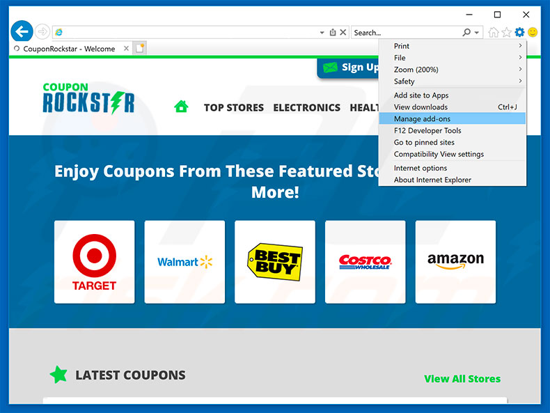 Removing CouponRockstar ads from Internet Explorer step 1