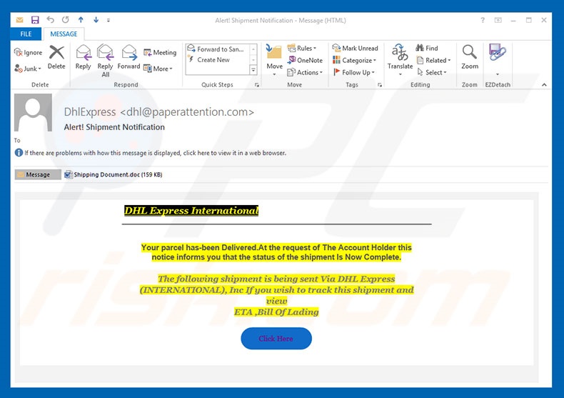 DHL Email Virus variant distributing Remcos RAT