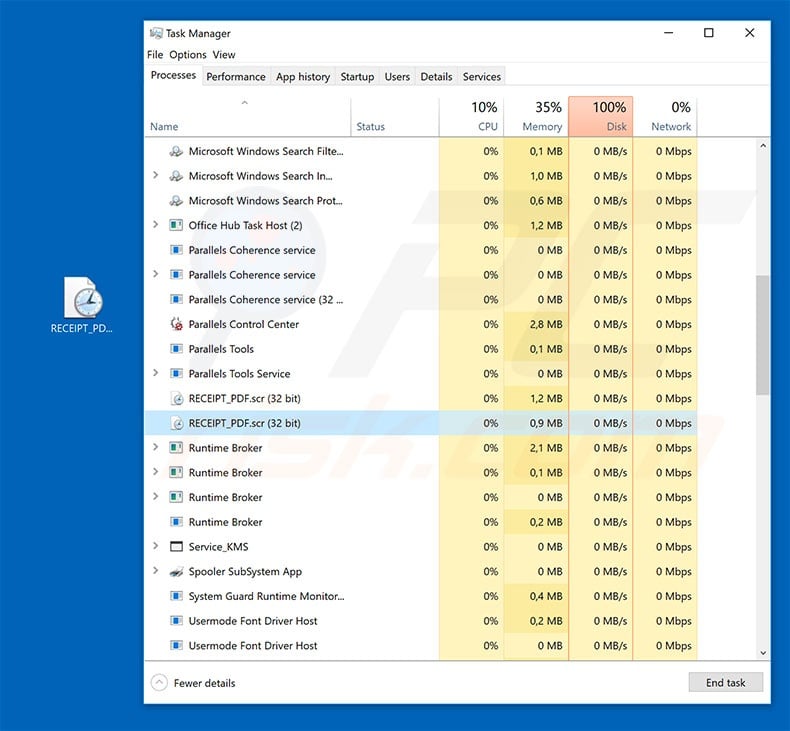 LokiBot trojan in Windows Task Manager