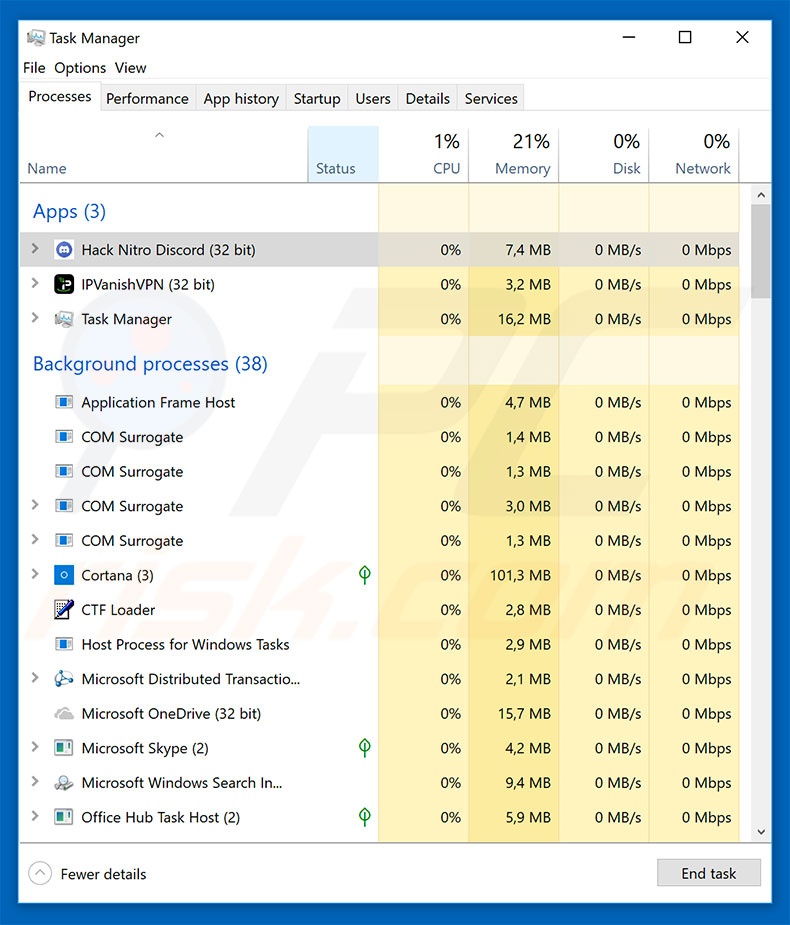 Discord Trojan in Windows Task Manager